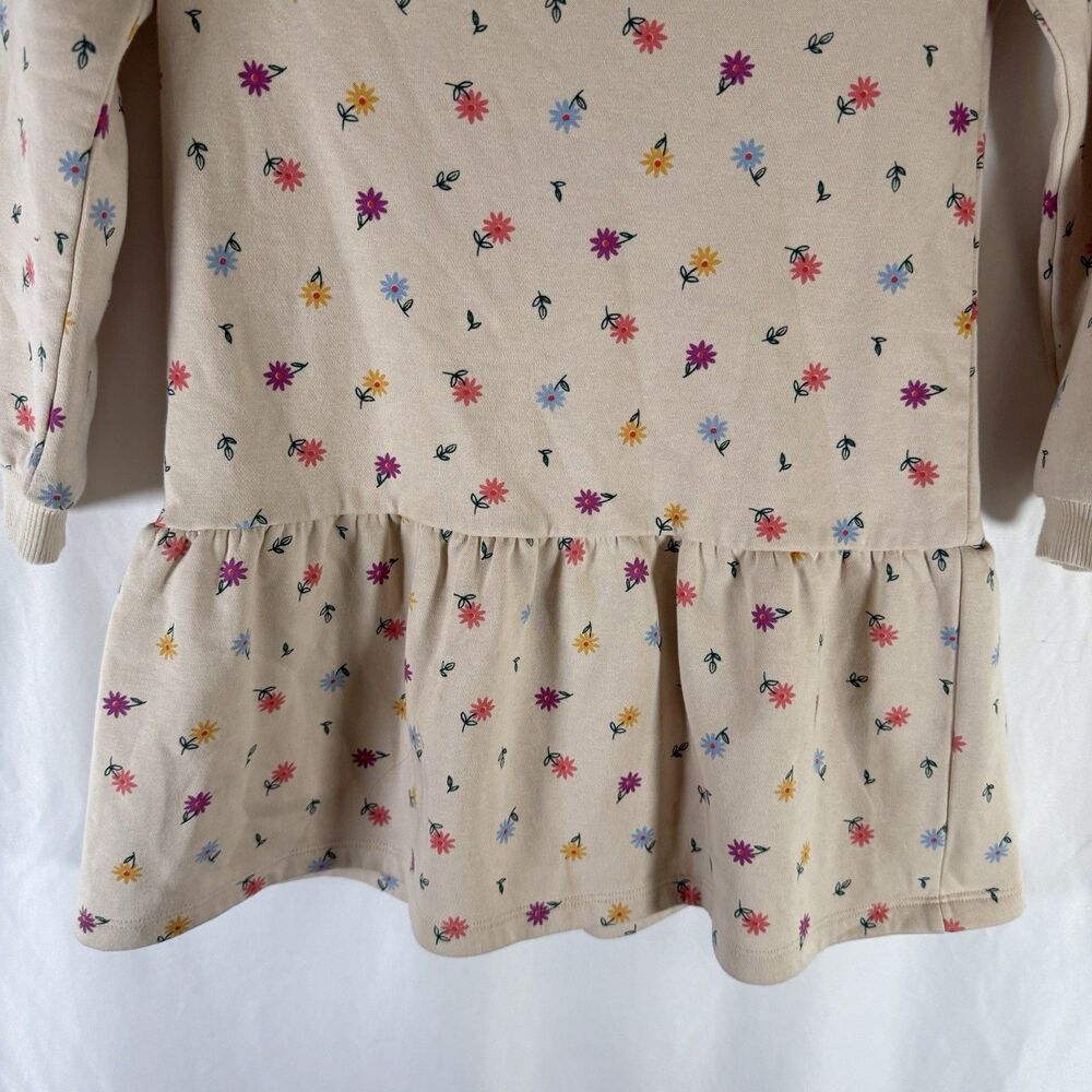 Tucker and Tate Sweater Dress Girls 7 Tan Floral Long Sleeve Ruffle Hem Hooded - Picture 12 of 12